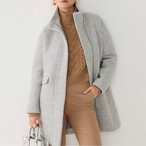J.CREW Women's 6 Cocoon Light Grey Italian Wool Stadium Cloth Long Full Zip Coat